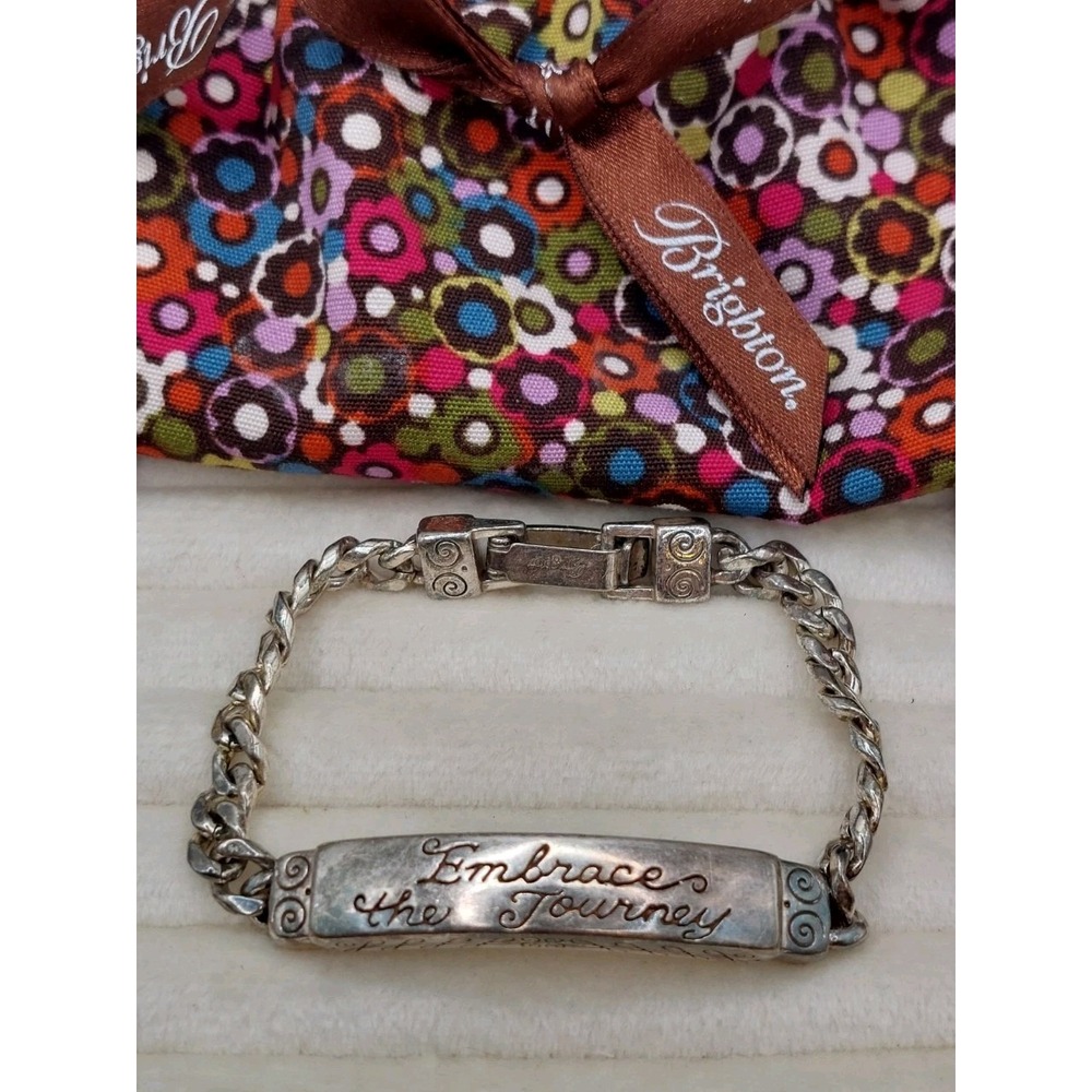 Brighton Embrace The Journey ID Bracelet Silver Tone Cuban Link 7" Retired W Bag